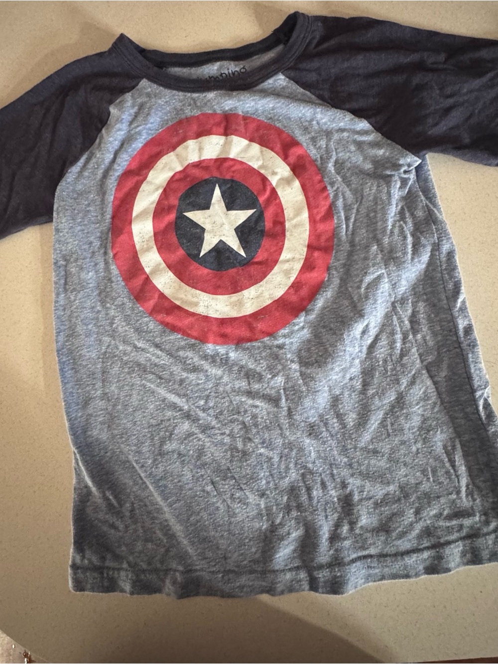 jumping beans Grey Raglan Tee with Red, White & Blue Shield Graphic